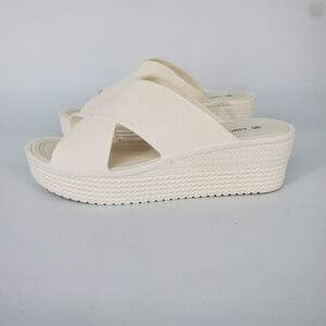 Ashley Blue Comfort Crisscross White Wedge Slides Size 10 Shoes